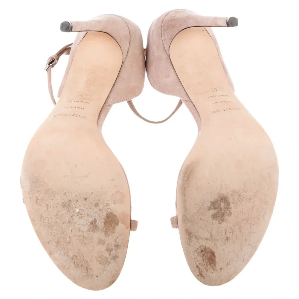 Sergio Rossi Karen Sandals Nude Suede & PVC Ankle Tie EU 41 US 11 - Picture 7 of 14